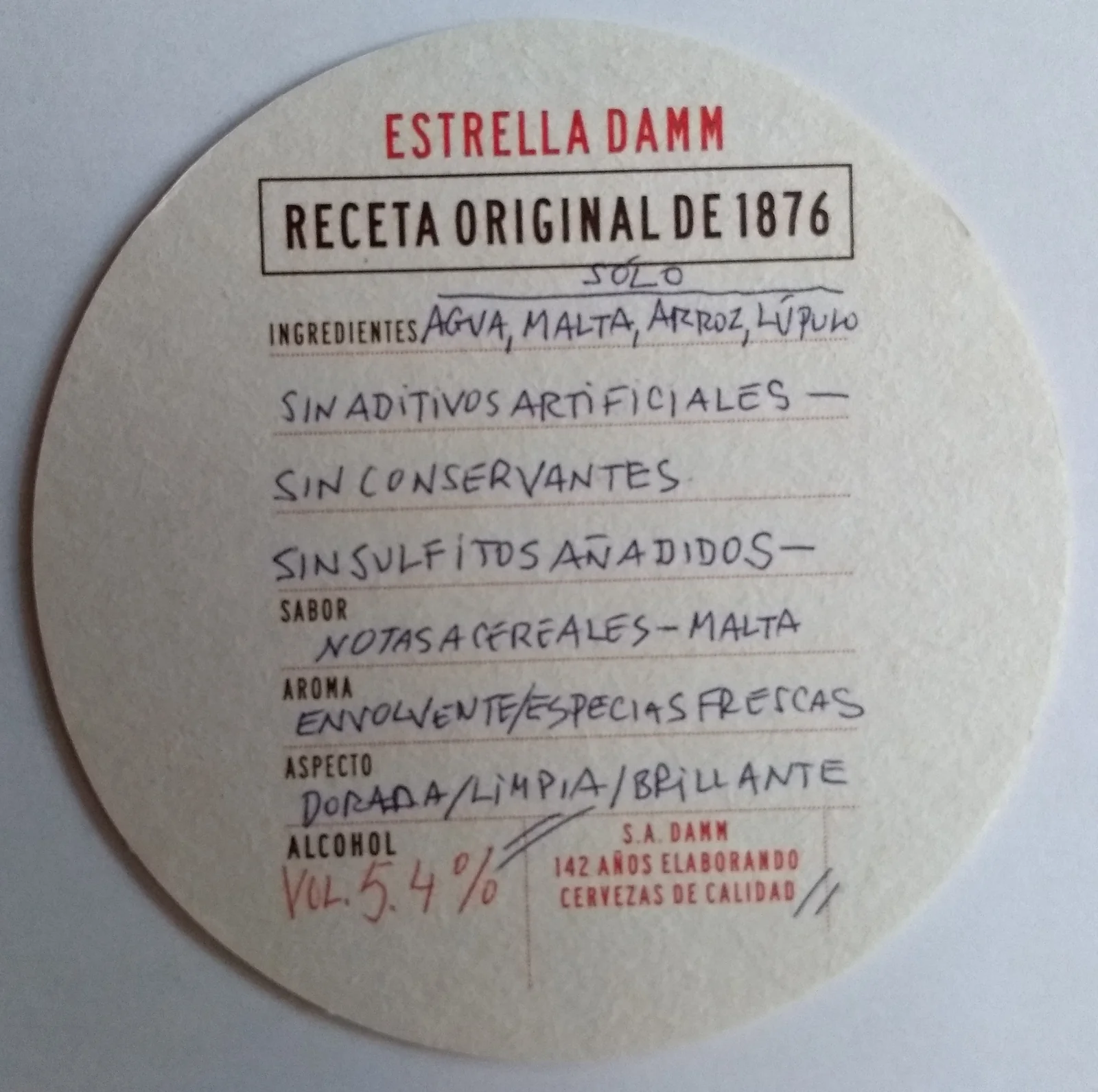 Reverso de ESTRELLA DAMM #8